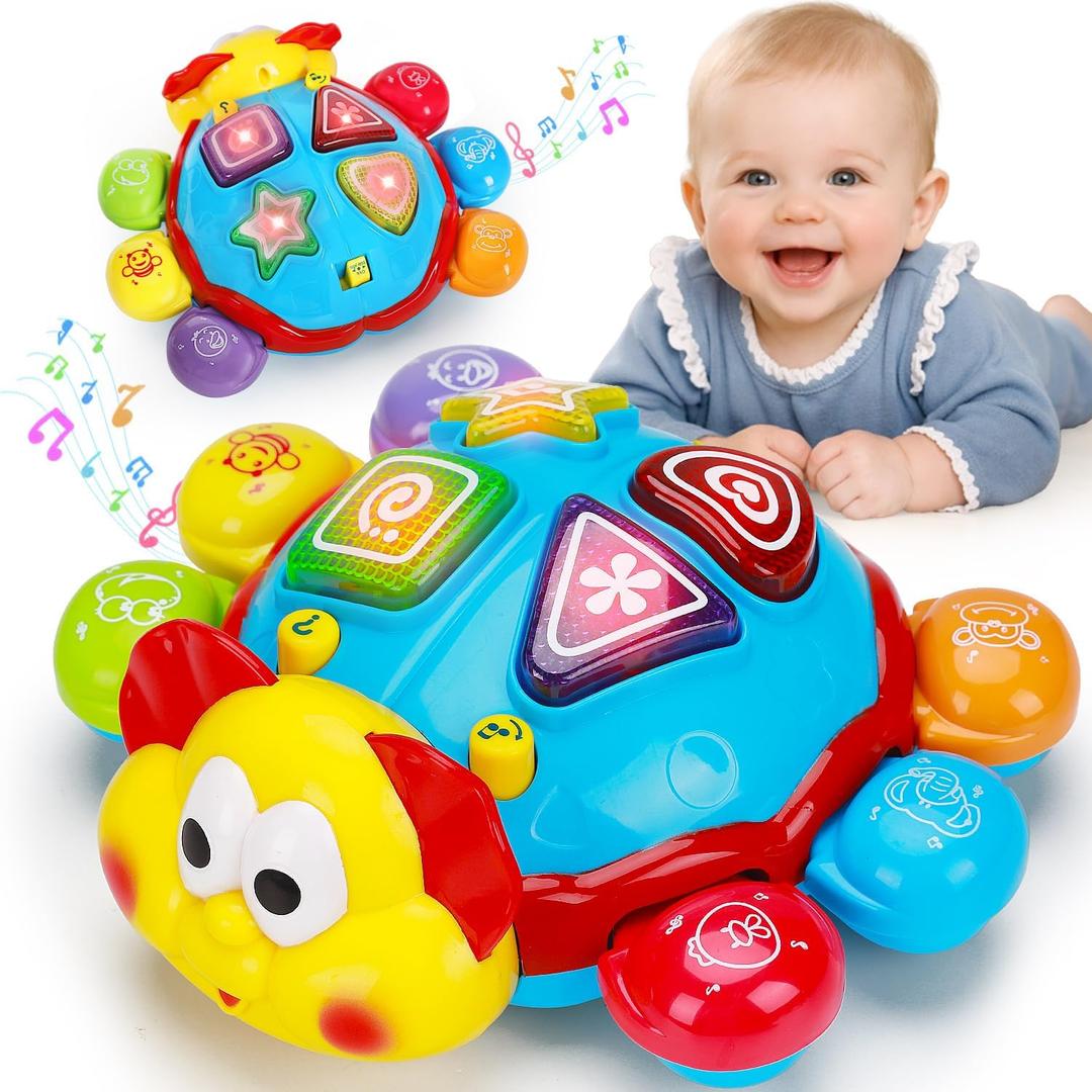 Baby Crawling Toys 6-12 Months, Infant Spanish English Bilingual Learning 0-6 7 8 9 10 11 12-18 Month Old Boy Girl, Musical Light Up Tummy Time Educational Development Toddler Toys 1 2 Year Old Gifts