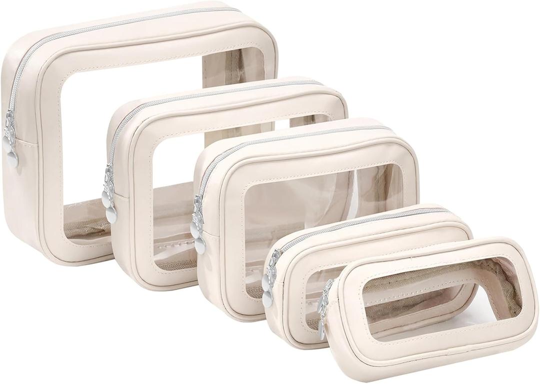 5PCS Diaper Bag Organizer Pouch Set, Clear Organizer Bags, TSA Approved Toiletry Bag, Clear Waterproof Cosmetic Bags with Zipper, Purse Organizer Pouches, Travel Organizer Bags for Woman and Kids