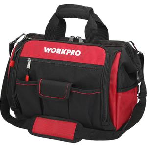WORKPRO 16" Top Wide Mouth Tool Bag with Water Proof Rubber Base, Multi-Compartment, 46 Pockets, For Tool Organizer & Storage, W081122A