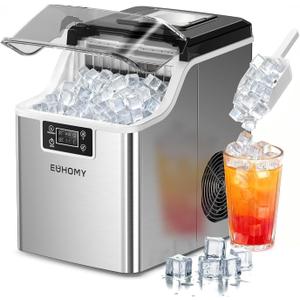 EUHOMY Ice Cube Maker Machine Countertop, 2 Ways to Add Water, 45Lbs/Day 24 Pcs Ready in 13 Mins, Auto-Cleaning Portable Compact, with Ice Scoop & Basket, Perfect for Home/Kitchen/Office/Bar (Silver)