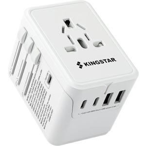 Universal International Plug Travel Adapter, 6 in 1 Wall Charger with 3 Type-C 5.8A 29W PD Fast Charging & 2 USB-A 5.8A & Multi AC Outlet Adaptor for USA EU UK AUS 200+ Countries