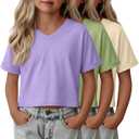 YooAurvox 3 Pack Girls Crop Tops, 3-Color, 9-10 Years