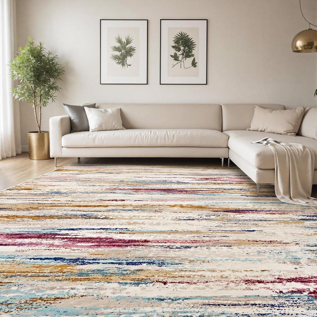 tchdio 8x10 Area Rugs for Living Room, Colorful Modern Abstract Area Rug, Washable Kids Rugs for Playroom, Non Slip Soft Nursery Rug, Stain Resistant Large Carpet for Bedroom, Multi Color