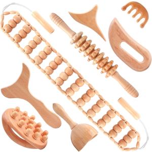 8 in 1 Wood Therapy Massage Tools Gua Sha Wooden Massager for Body Shaping Massage Tool Set Wooden Massager Sculpting Tools for Muscle Pain Relief, Body Contouring and Shaping