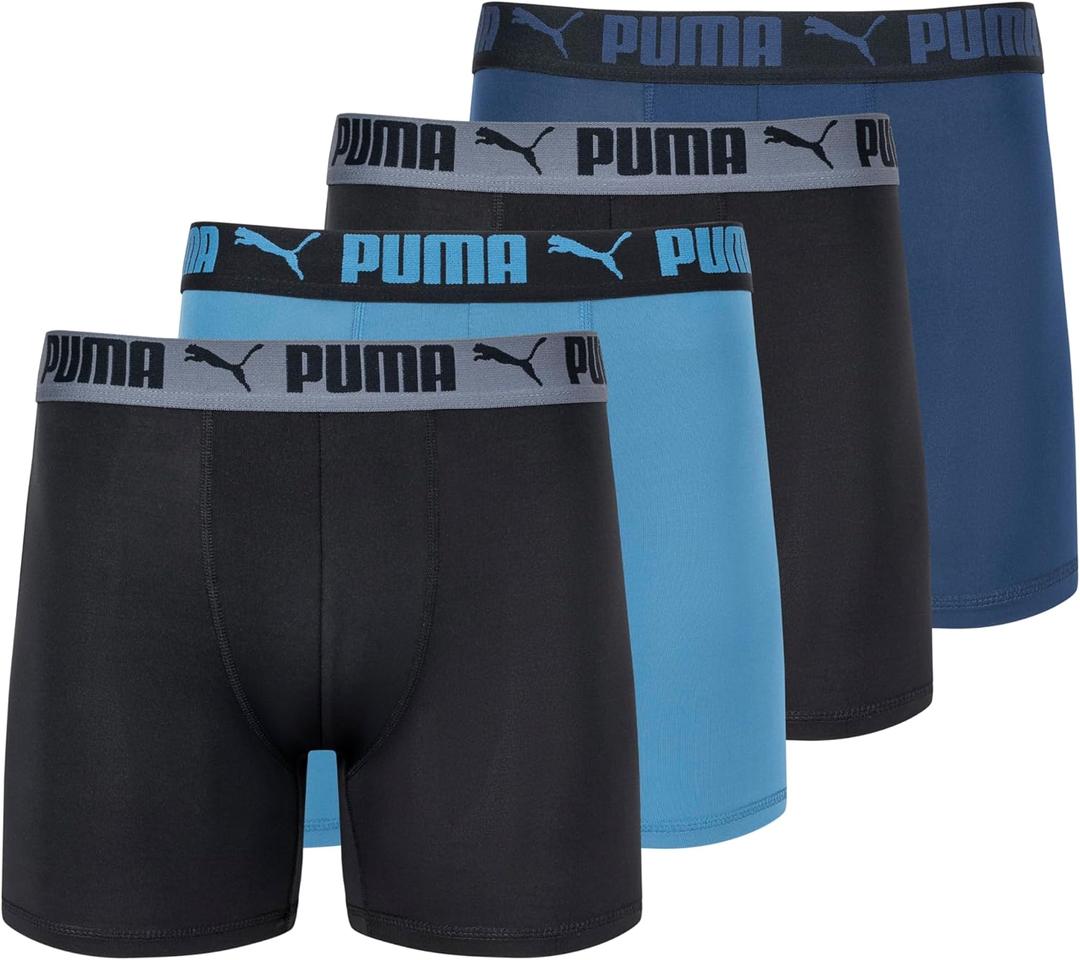 PUMA Men's 4 Pack Active Stretch Boxer Briefs (Medium, Blue Combo)