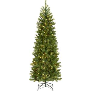 National Tree Company 6.5 ft Pre-Lit Downswept Douglas Fir Slim Artificial Christmas Tree, 300 LED Lights, 640 Tips, PowerConnect, Foot Pedal, 10 Light Functions, Includes Stand, Green