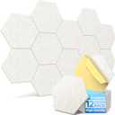 12 Pack Hexagon Acoustic Panels with Self-Adhesive, 12" X 10" X 0.4" Sound Proof Foam Panels for Walls, High Density Soundproof Wall Panels, Sound Dampening Panels for Home Studio Decor Office - Ivory