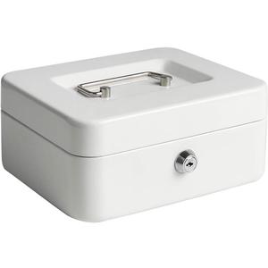 Jssmst Caja pequea con cerradura de llave - Caja de metal duradera con bandeja de dinero blanca, CB0105M (White)