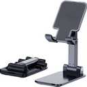 Phone Holder for Desk, MT-6 Cell Phone Stand for Desk Universal Cellphone Stand Holder Foldable & Height Adjustable Compatible Under 8 Device, with Silicone Mat, Black