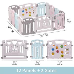 Baby Playpen Kids Activity Centre Safety Play Yard Home Indoor Outdoor New Pen (14panels light blue and pink and gray)