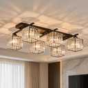 Flush Mount Ceiling Light Crystal Shade Chandelier Modern Lighting Fixture for Bedroom Living Room Dining (6 Lights Black)