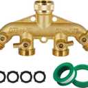 Lifynste 4 Way Brass Hose Splitter, 3/4" Heavy-Duty Brass Garden Hose Splitter, Garden Hose Adapter Connector
