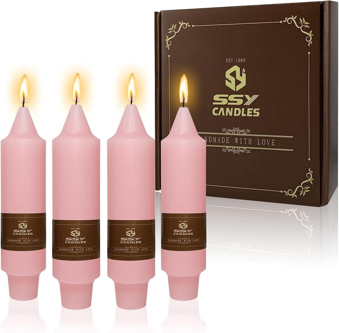 NJAO HOO Pink Short Taper Candle 5 Inch Candlesticks Unscented Dripless Tapered Candle Set for Home Decor Wedding Party Dinner Candles, 4 Pack
