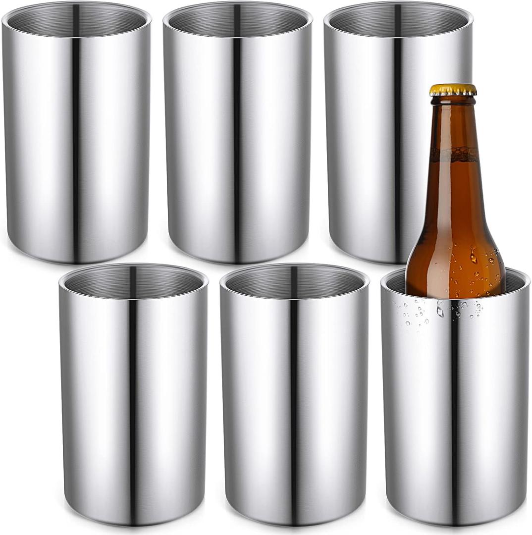 6 Pack Chiller Bottles Cooler Bulk, Stainless Steel Double Wall Insulated Champagne Ice Can for Parties, Fits for 750 ml Bottles(Silver)