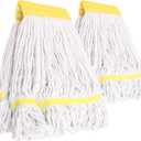 2 Pack Heavy Duty Mop Head Commercial Replacement for Floor Cleaning,Wet Industrial Cotton Looped End String Heads Refill,Yellow