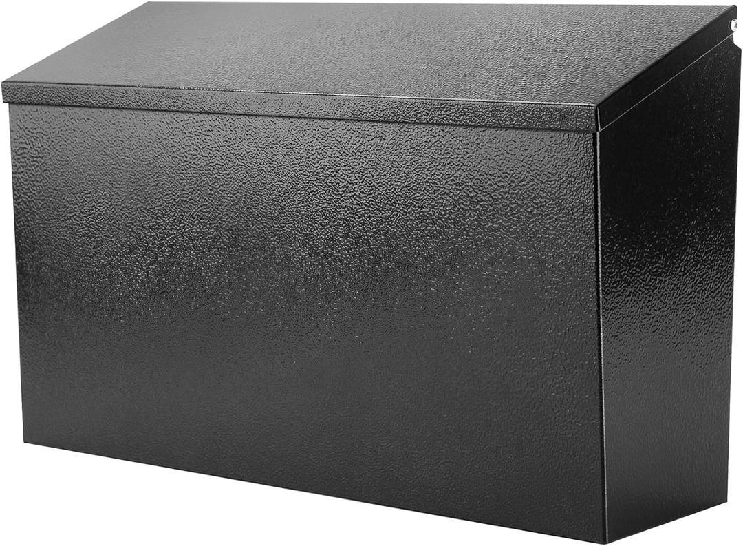 Wall-Mount Mailbox for Outside,Large Capacity Mail Box Waterproof and Rust-Resistant, Galvanized Steel Metal Post Box, Mailboxes for House, 15.7"x9.9"x4.9" Black