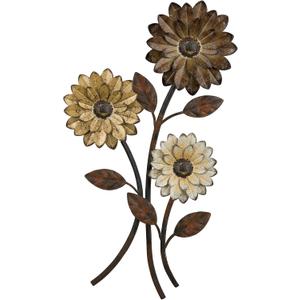 Xuhal Metal Flower Wall Art, 15.75 Inch Vintage Daisy Wall Decor, Rustic Metal Floral Hanging Farmhouse Spring Leaf Sculpture for Living Room Bedroom Indoor Outdoor(Brown)