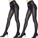HTRUIYA 2 Pairs Shiny Pantyhose for Women 8D Sheer Tights Oily Gloss Pantyhose Invisible Zip Tights Smooth Stockings, One Size, Black