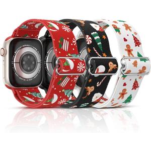 LETOID Stretchy Bands Designed for Apple Watch Band, Women, Soft Nylon Elastic Strap Solo Loop Wristband for iWatch, Size: 38mm/40mm/41mm/42mm(Series 10/11)(Christmas Snowball/Deer/Gingerbread)