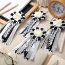 Norme 4 Pcs Mini Homecoming Decoration - 5.9" 2025 Homecoming Mum Flower & Ribbon Hand Accessories Set for Back to School Party Events Favors Supplies(Black)