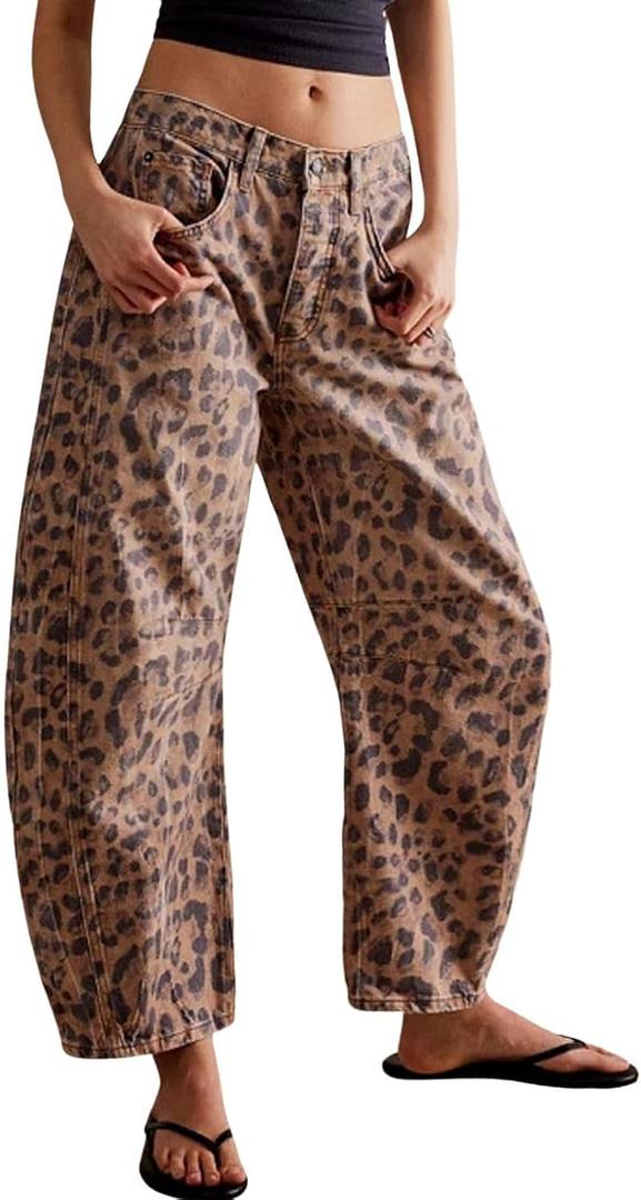 EVALESS Womens High Waisted Barrel Jeans for Women Wide Leg Cropped Denim Pants Y2K Baggy Boyfriend Jean Chestnut Size 8 M