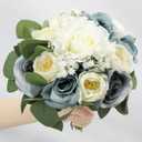 Set of 2 Bridesmaid Bouquets, 11 Inch Wedding Bouquets for Bridesmaids Artificial Flower Bouquets for Wedding Ceremony Bridal Shower Decorations - Dusty Blue & White