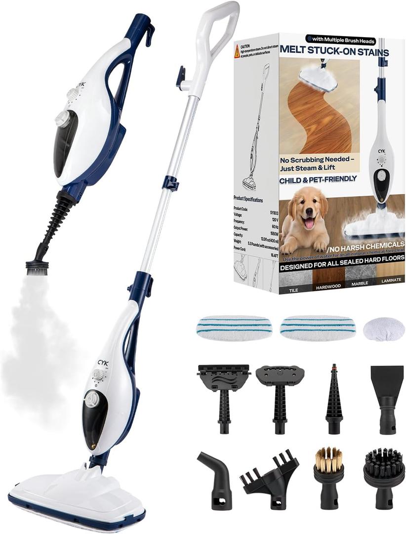CYK Steam Mops for Floor Cleaning, 12 in 1 Handheld Steam Cleaner for Home, Floor Steamer for Hardwood Floors and Tile (Navy-white)