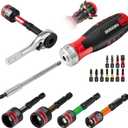 GEINXURN 19 Pieces Ratcheting Screwdriver Set and Socket Wrench Set, Mini Rachet Wrench, Rachet Screwdriver Handle and Nut Driver with 12 Pcs Impact Screwdriver Bit, Hand Tools Set for Repair DIY