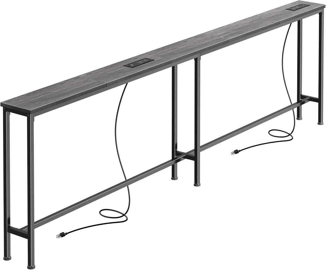 SUPERJARE 79 Inch Sofa Table with 2 Power Outlets and USB-C Ports, 5.9 Inch Narrow Console Table with Storage, Long Entryway Hallway Couch Table Behind Sofa, Small Spaces, Living Room, Grey AST001H