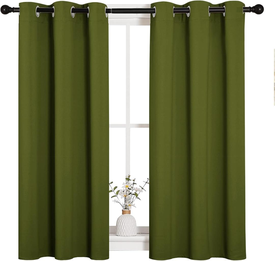 NICETOWN Christmas Bedroom Curtain Panels Blackout Draperies, Holiday Christmas Decor Thermal Insulated Solid Grommet Blackout Curtains/Drapes (One Pair, 34 by 45-inch, Olive Green)