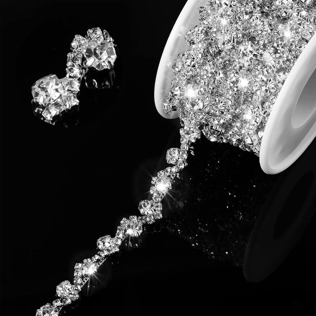 Kigeli Bling Rhinestone Trim Crystal Chain Applique Rhinestone Applique Sewing Embellishments for DIY Dress Clothing Wedding Crafts Bridal Jewelry, 0.39 Inch Wide(3 Yards,White)