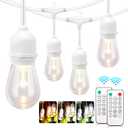 Mlambert 3 Color Outdoor LED Dimmable String Lights for Patio with Remote, Plug in 48FT Waterproof Shatterproof LED Bulb Light for Cafe-White Cord