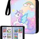 Card Holder for Yoto Cards 120 Cards Capacity Card Case Storage Organizer with Zipper Card Binder for Yoto Player Cards and Yoto Mini Cards, Pink Unicorn