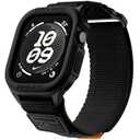 Bandletic Rugged Case with Band Compatible with Apple Watch Bands 45mm 44mm (Series 9/8/7/SE3/SE2/SE/6/5/4, Durable TPU Protective Cover Bumper Case with Nylon for Men Women(Black M, 45/44mm)