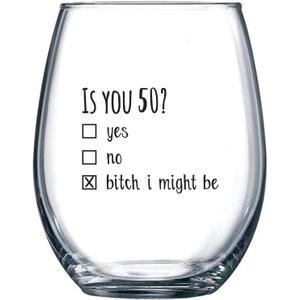 Gelid 50th Birthday Gifts for Women and Men Wine Glass - Funny Is You 50 Gift Idea for Mom Dad Husband Wife  50 Year Old Party Supplies Decorations for Him, Her - 15oz