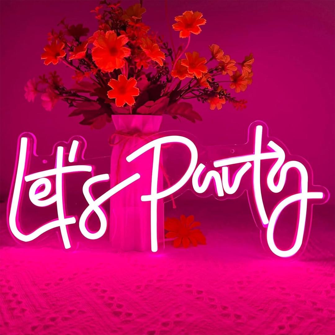 Let's Party Neon Sign, LED Neon Lights for Bedroom Wall Decor, Art Decorative Lights for Bachelorette Party, Engagement Party, Birthday Party, Living Room, Gamer Room Decor Aesthetic (Pink)