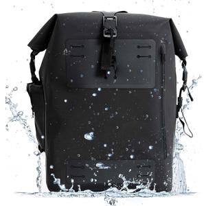 Black Waterproof Backpack 25L - 600D TPU Durable IPX8 Large Dry Bag for Kayaking, Hiking Dry Bag With Roll-Top Closure, Floating Waterproof Dry Backpack for Travel Outdoors, Hiking, Fishing