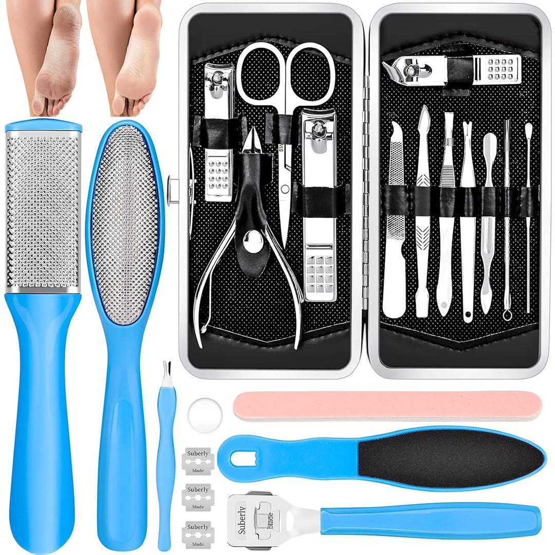 Pedicure Kits - Callus Remover for Feet, 23 in 1 Professional Manicure Set Pedicure Tools Stainless Steel Foot Care, Foot File Foot Rasp Dead Skin for Women Men Home Foot Spa Kit, Blue23