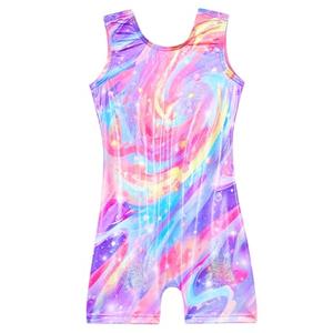 Domusgo Gymnastics Leotards for Girls 2t 3t Bright Rainbow Stars Athletic Sleeveless Bodysuit, 100