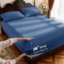 LBRO2M 1000 Thread Count 100% Cotton Sheets Set,King Size Bed Sheet 4 Piece Sets,Long Staple,16 Inches Deep Pocket,All Season,Bedding Super Soft Comforterble Breathable,Sateen (Navy Blue)