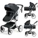 BC10054BK Folding Aluminum Infant Reversible Stroller with Diaper Bag, Black