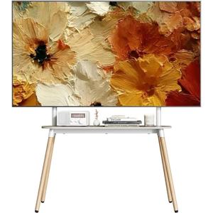 Easel Floor TV Stand with Storage for 49-86 inch TVs, Height Adjustable 4-Leg Universal TV Stand with Cable Management & Protective Pads, Holds 110 lbs for Living Room, Office, School, White