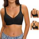 LUCKMEEY Jelly Bras for Women No Underwire V Mesh Push Up Bralette with W-Shape Support, Wireless Seamless Bra (U/Cross) (Black, XXL)