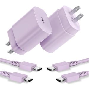 Type C Charger, 2 Pack 25W PD USB C Wall Charger Super Fast Charging Block & 6ft Android Phone Charger Cable for Samsung Galaxy S23 S22 S21 S20 Plus Ultra, Note 20 10 9 8/ S10 S9 S8 Pixel 6 5 4 Pro XL (Purple)
