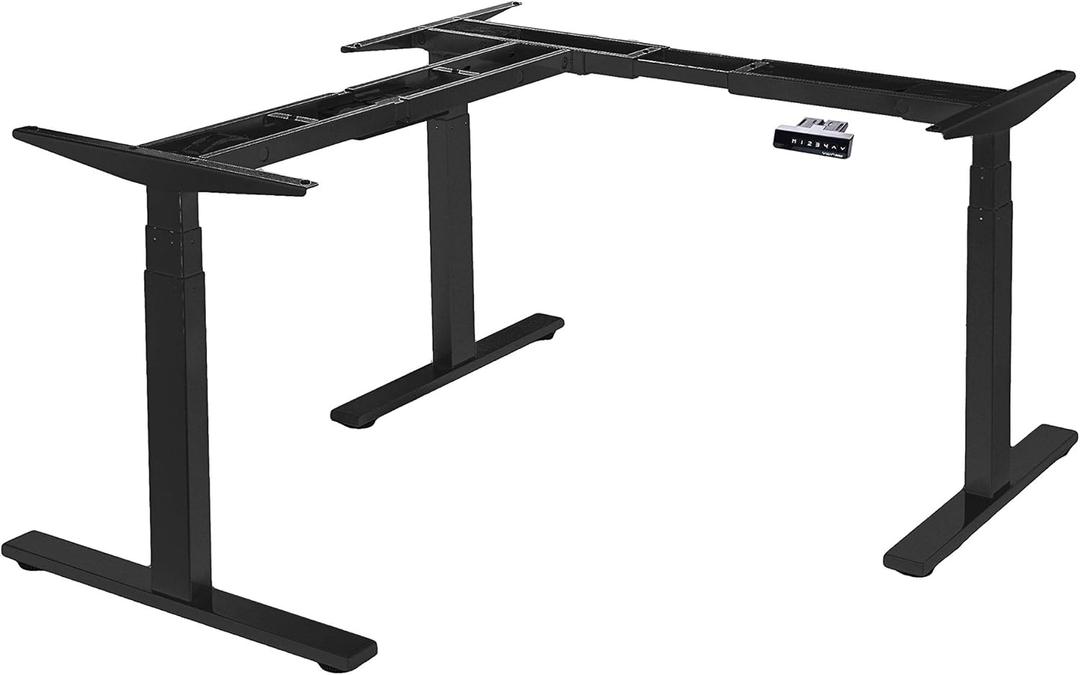 VWINDESK VJ301 L Shaped Electric Height Adjustable Standing Corner Desk Frame Only W/Triple Motor, Ergonomic Sit Stand Up Height Adjustable Steel Base with Digital Memory Keypad (Black)