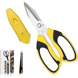 Utility Scissors Heavy Duty, Ultra Sharp Blade Shears with Protective Case, Multipurpose Stainless Steel Scissors For Cutting Cardboard, Fabric, Carpet, Leather, Wire (Yellow Set)