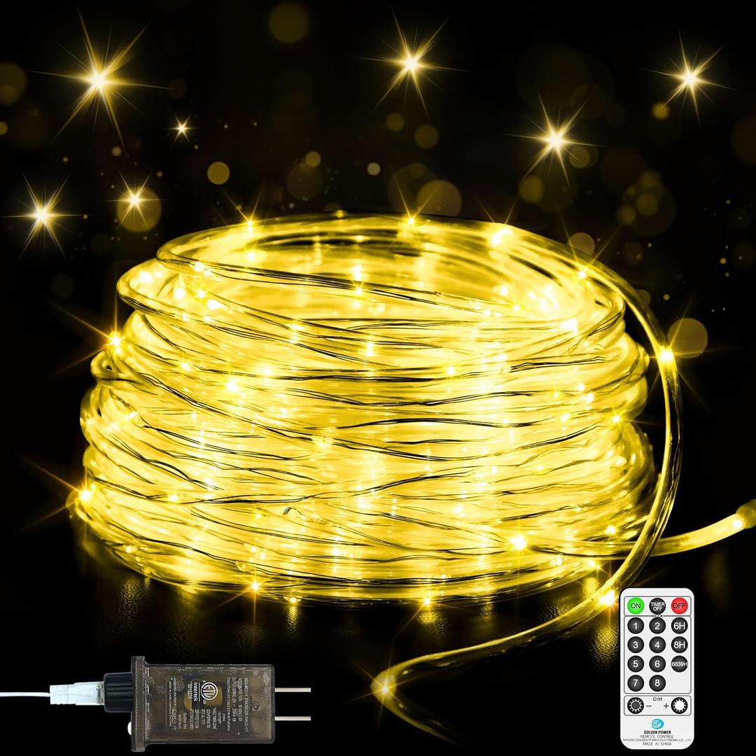 400 LED Rope Lights Outdoor 131 FT Rope Lights Indoor Plug in 8 Modes Tube Lights with Remote Control Fairy String Lights for Outside Bedroom Garden Patio Christmas Tree Decoration (Warm White)