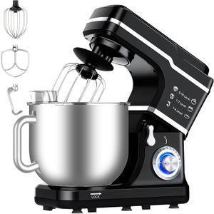 Garvee 7.5 QT Stand Food Mixer, 10-Speed Tilt Head 3 in-1 Kitchen Electric Mixer with Stainless Steel Bowl, Egg Whisk, Dough Hook, Beater, Splash Guard, Compact Dough Mixer for Home Cooks, Black