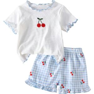 SOLY HUX Toddler Girl's Clothes Summer Outfits Cute Short Sleeve T Shirt and Plaid Shorts 2 Piece Clothing Set (White)