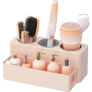 Lifewit Hair Tool Organizer, Hair Blow Dryer Holder Countertop, Removable Acrylic Hair Brush Storage Stand for Curling Iron/Hair Styling Tools/Makeup Accessories in Bathroom, Vanity, Kitchen (Pink)
